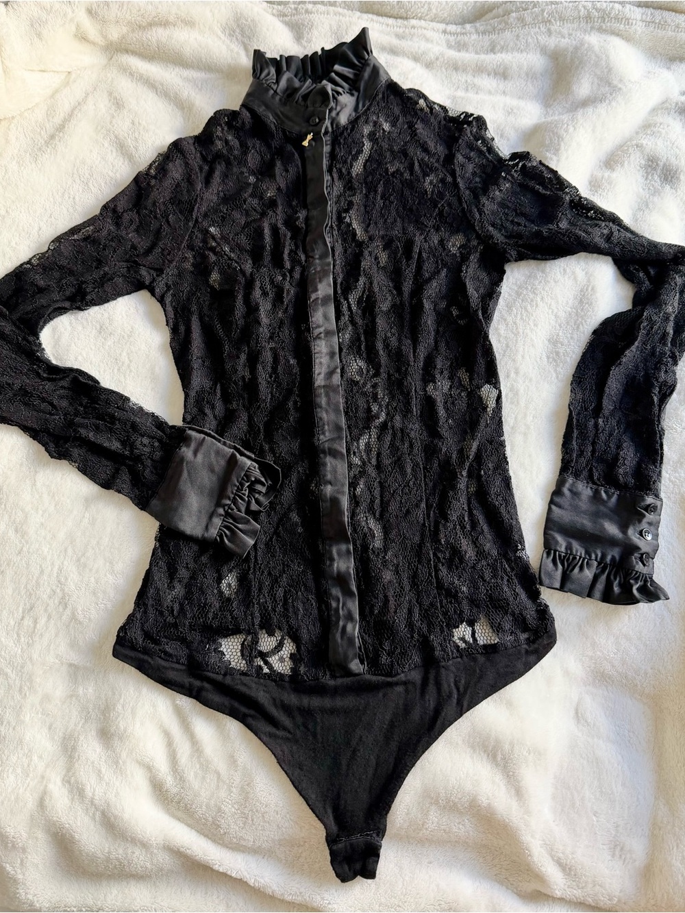 Elisabetta Franchi Black Lace & Silk High-Neck Bodysuit